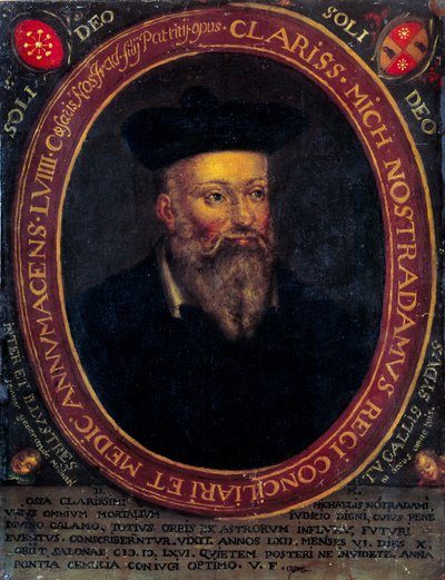 ノストラダムスの肖像、ミシェル・ド・ノートルダム（1503 - 1566）フランスの占星術師、医師。銅版画 作： Unknown artist