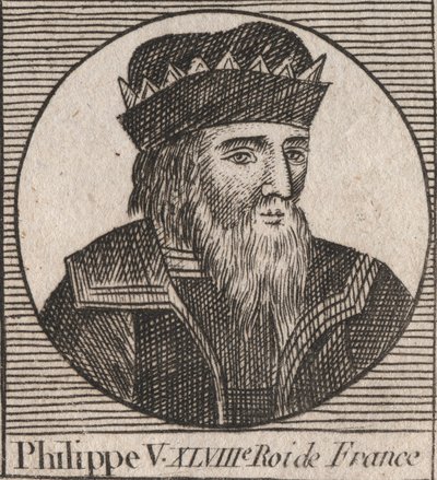 フランス王フィリップ5世（1294年～1322年）の肖像 - フィリップ5世（1294年～1322年）「語らい」 - シャルル・コンスタント・ル・テリエ1821年の「フランス史に関する教本」からの刻印 作： Unknown artist