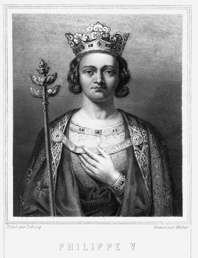 フランス王フィリップ5世ル・ロン（1294～1322年）の肖像-ラヴァレ『フランス史』所収、エングレーヴィング、SD。 作： Unknown artist