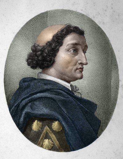 フランスのコラムニストPhilippe de Commines (Comynes or Comines) (1447-1511)の肖像。19世紀のエングレーヴィング。 作： Unknown artist