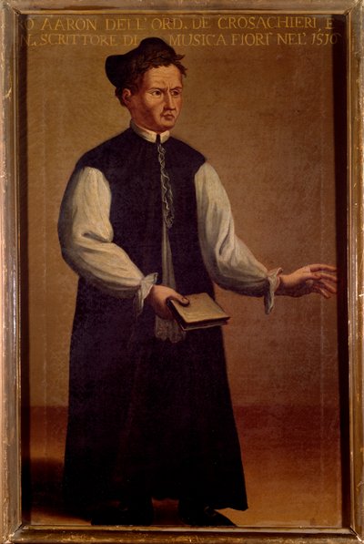 イタリア音楽の理論家、ピエトロ・アーロン（アーロン）（1489-1545）の肖像 匿名の絵画。16世紀ボローニャ、Civico museo Bibliografico 作： Unknown artist