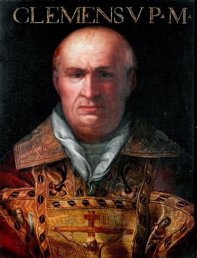 教皇クレメンス5世（1264-1314）ネ・ベルトラン・ド・ゴット（1264-1314）の肖像。17世紀に描かれた匿名の絵画「Raccolta Gioviana」Firenze Galleria degli Uffizi. 作： Unknown artist