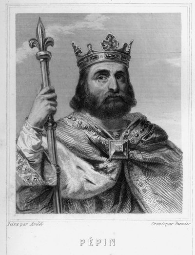 カロリング王朝の初代フランク王ペパン・ル・ブリーフ（714〜768年）の肖像 - ラヴァレの『Histoire des Français』に掲載されている、エングレーヴィング、sd. 作： Unknown artist