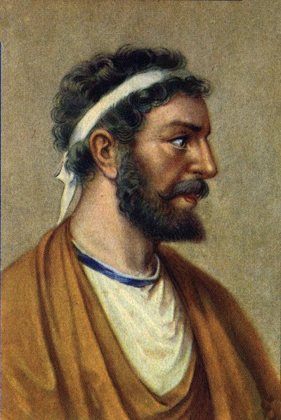 ピタゴラスの肖像、ギリシャの哲学者、数学者、科学者（紀元前560年-480年）。ピタゴラス（ピタゴラ）（紀元前560年頃-480年）、ギリシャの哲学者、科学者。数学。 作： Unknown Artist