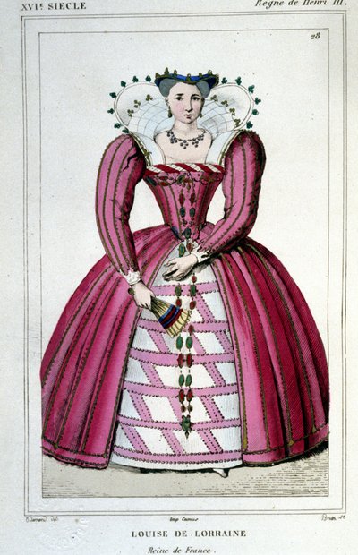 ヘンリー3世の妻、ルイーズ・オブ・ロレーヌ王妃（1553年～1601年）の肖像。1830年のエングレーヴィング。 作： Unknown artist