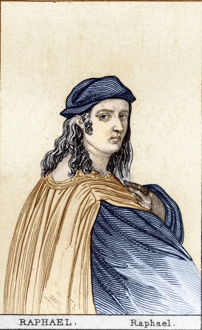 ラファエロ（Raffaello Sanzio 1483 - 1520）（1483 - 1520）イタリアの画家の肖像。19世紀のエングレーヴィング。 作： Unknown artist