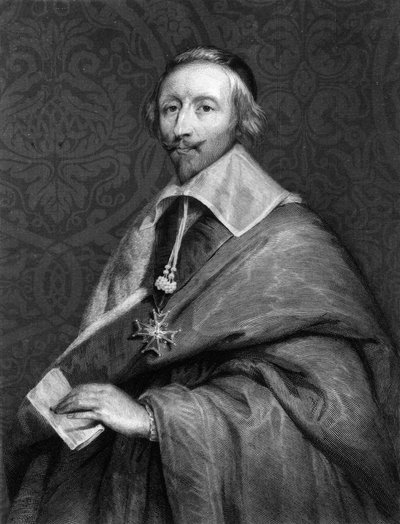 リシュリュー(1585 - 1642)の肖像 - ラヴァレの『フランス史』に掲載されている、エングレーヴィング、sd. 作： Unknown artist