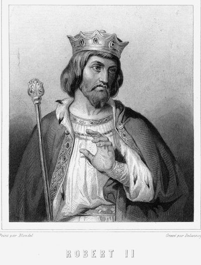 フランス王ロベール2世（972年頃～1031年頃）の肖像 - ラヴァレの『フランス史』に掲載されている、エングレーヴィング、sd. 作： Unknown artist