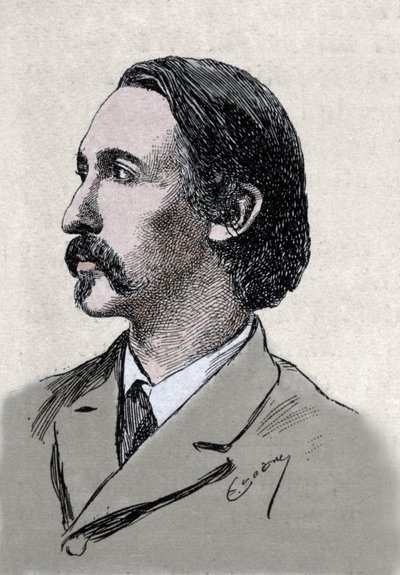 イギリスの作家、ロバート・ルイス・スティーブンソン（1850-1894）の肖像 作： Unknown artist