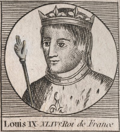 サン・ルイの肖像（Saint-Louis, Louis IX (1214-1270) - フランスの王、サン・ルイ9世（1214-70） - シャルル・コンスタン・ル・テリエ1821年の「フランス史に関する教本」からのエングレービング 作： Unknown artist