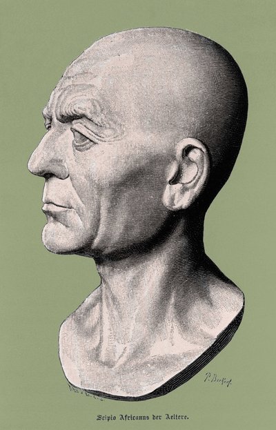 将軍でありローマの政治家であるアフリカ人スキピオ（紀元前235～183年）の肖像。 作： Unknown artist