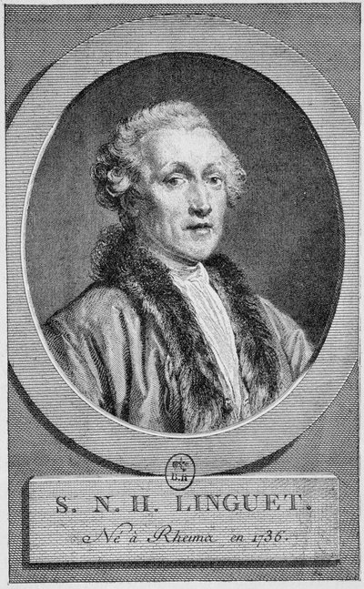 シモン・ニコラ・アンリ・リングエ（1736-1794）の肖像。19世紀末、H.Martinの「Histoire de France」に掲載された版画。 作： Unknown artist
