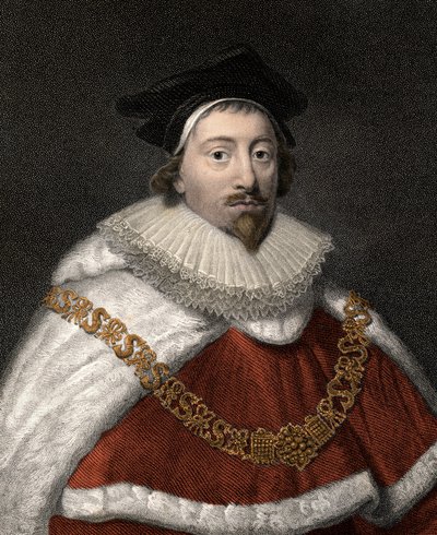 エドワード・コーク卿（1552-1634）の肖像 - 19世紀のカラーエングレービング 作： Unknown artist
