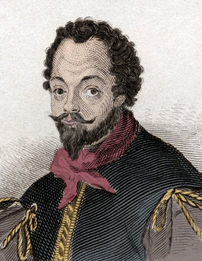 フランシス・ドレーク卿（1540-1596）の肖像。19世紀のエングレーヴィング。 作： Unknown artist