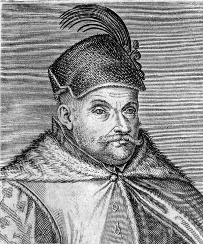 トランシルヴァニアの王子であり、ポーランド王であったスティーブン・バートリ1世（1533-1586）の肖像。16世紀のエングレーヴィング 作： Unknown artist