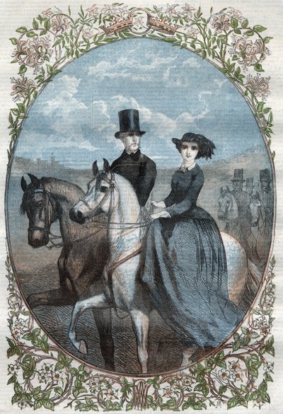 ヴィクトリア王女（1840-1901）（ヴィクトリア女王の娘）とプロイセン皇太子フレデリック・ウィリアム（1831-1888）の両殿下の肖像。1858年のエングレーヴィング。 作： Unknown artist