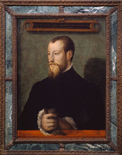 Theodore Beza または Theodore de Beze (1519-1605) の 24 歳の肖像画、フランスの神学者、匿名の画家による絵画 作： Unknown artist