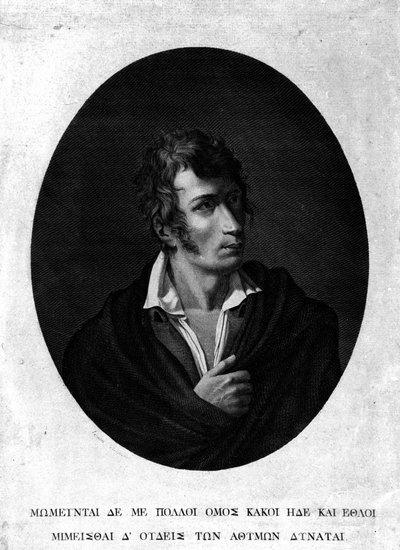 ウーゴ・フォスコロ（1778～1827）の肖像。 作： Unknown artist