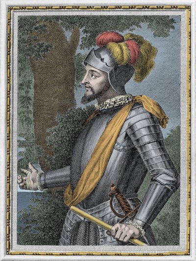 ヴァスコ・ヌニェス・デ・バルボア（スペインの征服者、1475-1517）の肖像 - エングレーヴィング 19世紀 作： Unknown artist