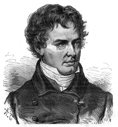 フランスの植物学者で旅行家のヴィクトル・ジャクモン（1801 - 1832）の肖像 - 「19世紀の大航海時代の絵画史」に掲載されたエングレーヴィング。1877 作： Unknown artist