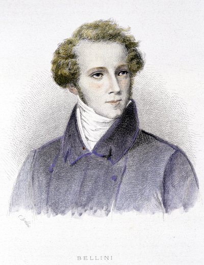 イタリアの作曲家ヴィンチェンツォ・ベリーニ（1801-1835）の肖像 - エングレービング 作： Unknown artist