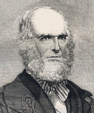 アメリカの詩人、ウィリアム・カレン・ブライアント（1794-1878）の肖像。1858年1月23日の「The illustrated London News」に掲載されたエングレーヴィング。 作： Unknown artist