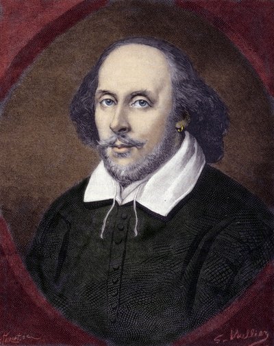 イギリスの劇作家、ウィリアム・シェイクスピア（1564-1616）の肖像。 作： Unknown artist