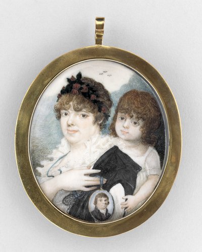 母と子の肖像、c.1810-20（象牙、金箔、銅、ガラスに水彩） 作： Unknown artist