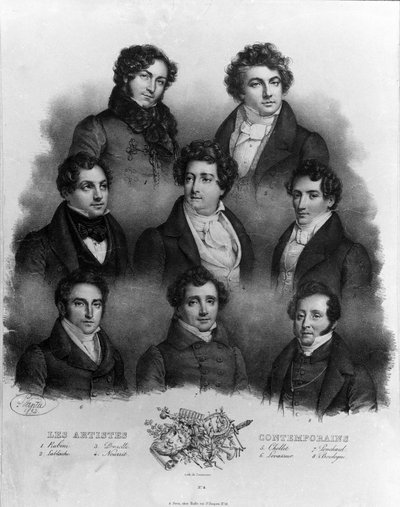 さまざまなオペラ歌手の肖像：1 ジョヴァンニ・バッティスタ・ルビーニ（1794-1854）2 ルイジ・ラブラッシュ（1794-1858）3 ドメニコ・ドンゼッリ（1790-1873）4 アドルフ・ヌリット（1802-1839）5 ショブレ、6 ニコラ・プロヴァスール（ル・ヴァスール）（1791-1871）7 ルイ・アントワーヌ・ポンシャール 作： Unknown artist