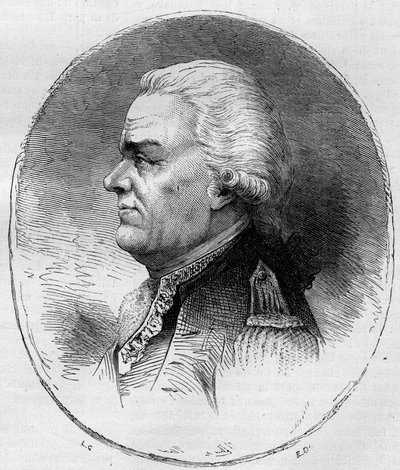 アメリカ独立戦争（1775-1783）に参加したフランスの提督、グラース伯爵（Francois Joseph Paul, Marquis de Grasse Tilly）（1722-1788）の肖像。1881年のエングレーヴィング。 作： Unknown artist