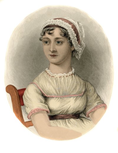 イギリスの作家、ジェーン・オースティン（1775-1817）の肖像 1870年のエングレーヴィング。 作： Unknown artist