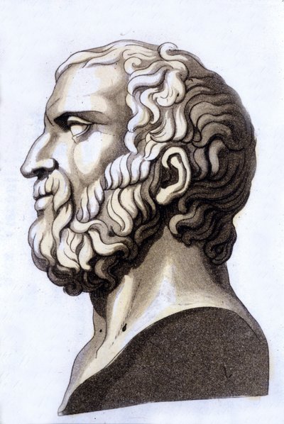 ストイシズムの創始者であるギリシャの哲学者ゼノン・デ・シチウム（紀元前335年～紀元前264年）の肖像。19世紀のエングレーヴィング。 作： Unknown artist