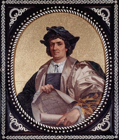 イタリアの航海士クリストファー・コロンブス（Christopher Columbus、Cristoforo Colombo、Cristobal Colon）（1451-1506）の肖像 モサイク 作： Unknown artist