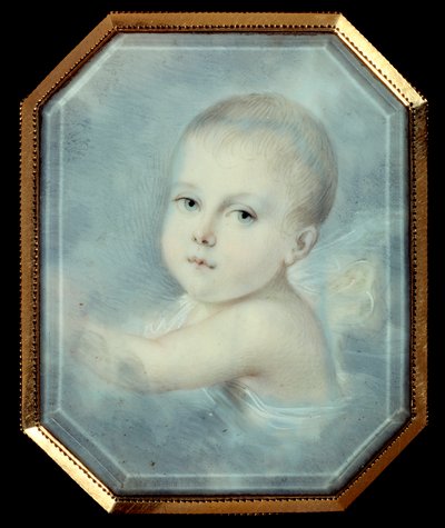 皇帝ナポレオン1世（1769-1821）の息子で、後のナポレオン2世となるローマ王ベベ（1811-1832）の肖像。19世紀の匿名の八角形メダイヨン。ガラス下の水彩画。パリ、レジオンドヌール美術館 作： Unknown artist