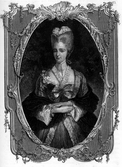 ブフラー侯爵夫人の肖像 Marie Francoise Catherine de Beauvau Craon (1711-1787) - 1862年、最初の作家による「世界の女王たち」に掲載されたエングレーヴィング - JGD Armandaudの指導のもとに出版された。 作： Unknown artist