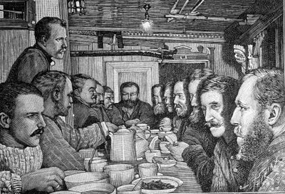 科学者であり外交官でもあったノルウェーの探検家Fridtjof Nansen（1861-1930）が、1897年頃に船Framの乗組員に北極点への接近計画を発表した際の肖像。エングレーヴィング 作： Unknown artist