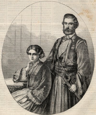 セルビア皇太子ミカエル3世（1823-1868）とジュリー王女（1831-1919）の肖像。"L