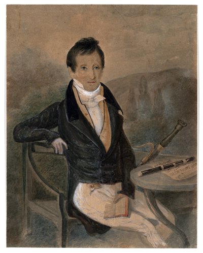 フルート奏者Jean-Louis Tulou (1786-1865)の肖像 par Anonymous, c. 1840 - 紙に水彩と白のカラー、20,6x16,2 - プライベート・コレクション 作： Unknown artist
