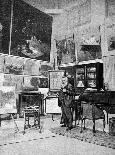 画家クロード・モネ（1840〜1926）のアトリエでの肖像。 作： Unknown artist