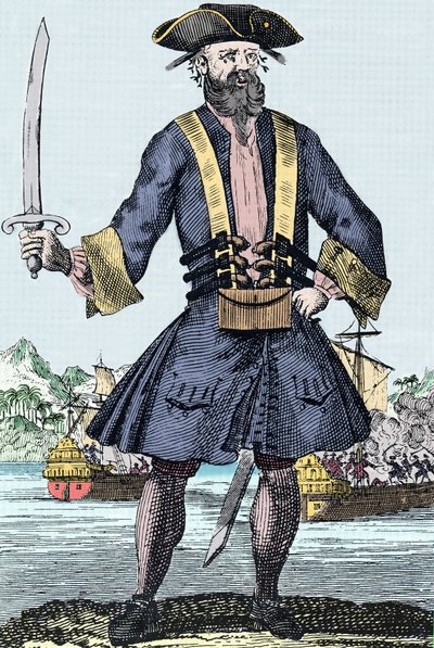 海賊エドワード・ティーチ・ディット・バルベノワール（黒ひげまたは黒ひげ）の肖像 作： Unknown artist