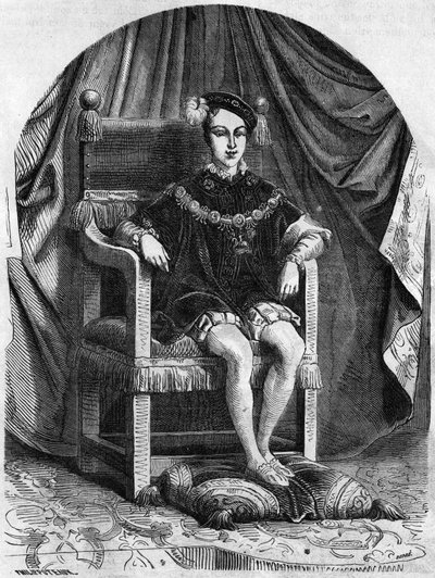 若き日のイングランド・アイルランド王エドワード6世（1537-1553）の肖像、19世紀のエングレービング。 作： Unknown artist