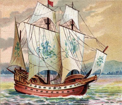 Portuguese Carrack - Portuguese Caraque - 15世紀後半のポルトガル船団のキャラック（ナベ）の特徴を表す。 作： Unknown artist