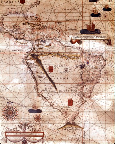 バルトロメオ・ヴェリオが所有していた南アメリカを表すポルトゥラン。1561. 作： Unknown artist