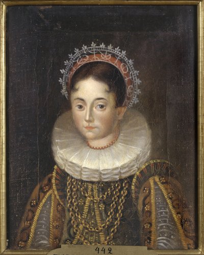 Princes Elisabeth de Suede, duchesse consort de Mecklembourg Gadebusch - Portrait of Princess Elizabeth of Sweden (1549-1597), Duchess of Mecklenburg, Anonymous .キャンバスに油彩。サイズ : 28x22 cm。ストックホルム国立博物館 作： Unknown artist