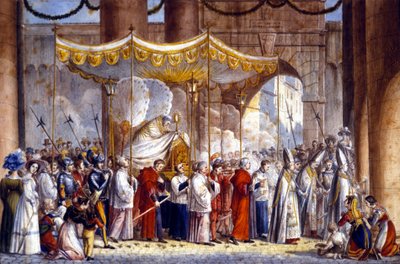 1835年にローマで行われた教皇グレゴワール16世（1765-1846）の行列。 作： Unknown artist