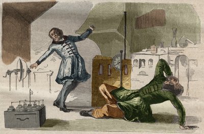 ジョルジュ・ギヨーム（ウィルヘルム）・リッチマン教授（1711-1753）は、電気計の実験後、作業場で亡くなった。 作： Unknown artist