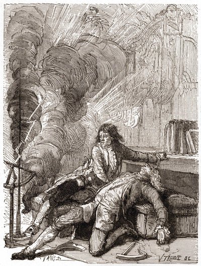 ジョルジュ・ギヨーム・リッチマン教授（1711-1753）は、電気計の実験後、作業場で亡くなった。 作： Unknown artist