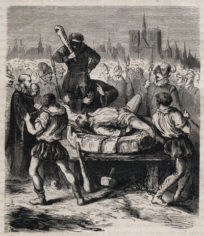 1610年にパリのグレーブ広場で行われた、アンリ4世（1553-1610）を暗殺したフランソワ・ラバイヤック（1578-1610）の処罰 - ピエール・ザッコーネ（1817-1895）の「Histoire des societes secretes, politiques et religieuses」に掲載されている1879年のエングレービング 作： Unknown artist