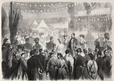 1861年7月21日、ヴィシーの擲弾兵キャンプでナポレオン3世（1808-1873）が即興で行ったクアドリル・ドヌール - Engraving In "Le Monde Illustré" 作： Unknown artist