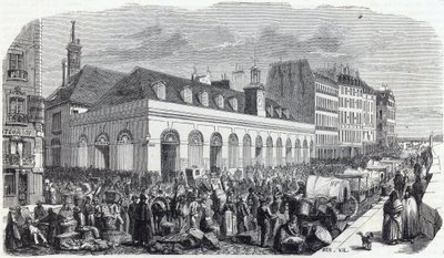 ケ・デ・オーギュスタン。Marche de la Vallee - Edmond Texierの "Tableau-de-Paris "に掲載されたエングレービング 作： Unknown artist